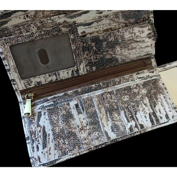 HOBO Rachel Continental Wallet Lizard Printed Leather Brown White Reptile Snake - Picture 6 of 9
